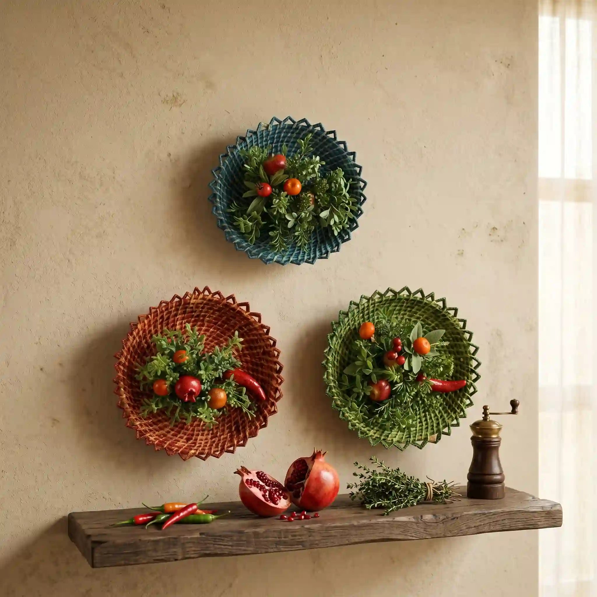 3 - Set Woven Floral Wall Hanging - DecoraPK