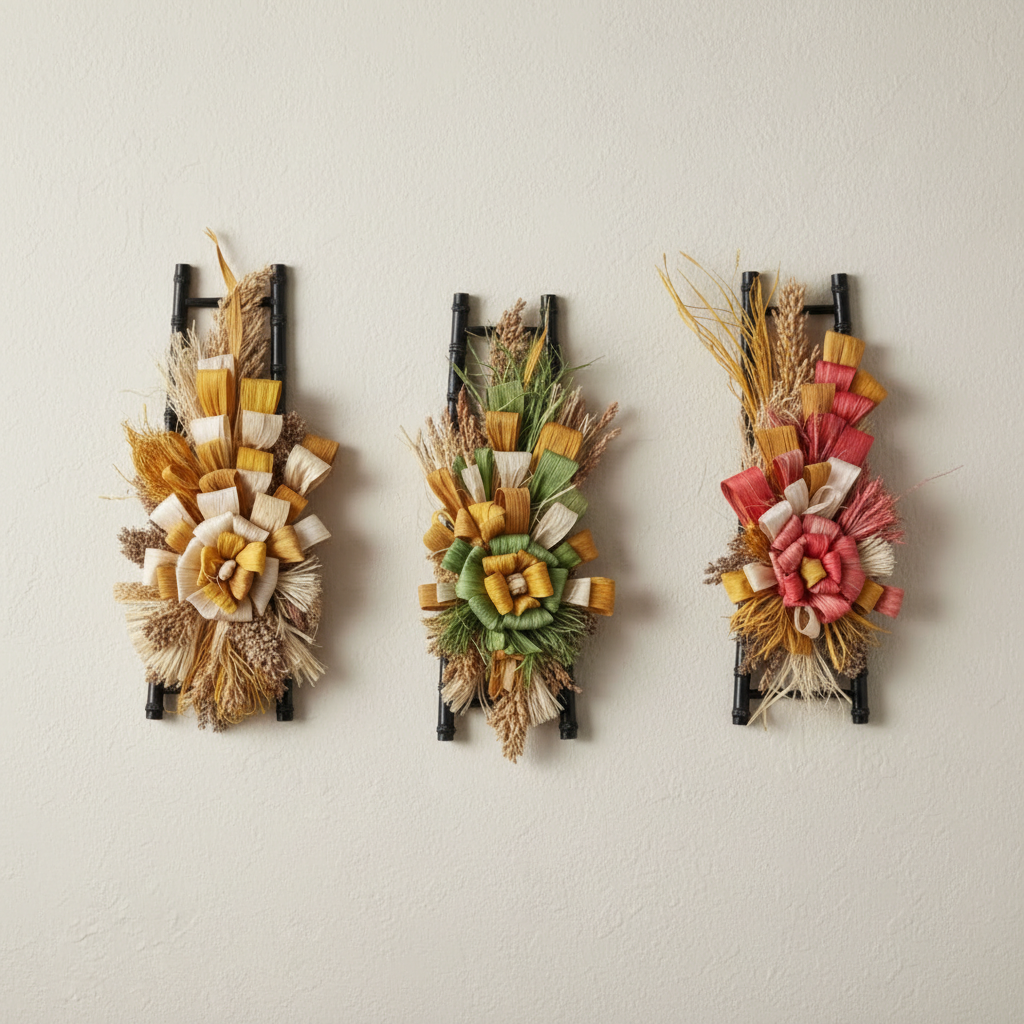 natural fiber floral wall art set home decor