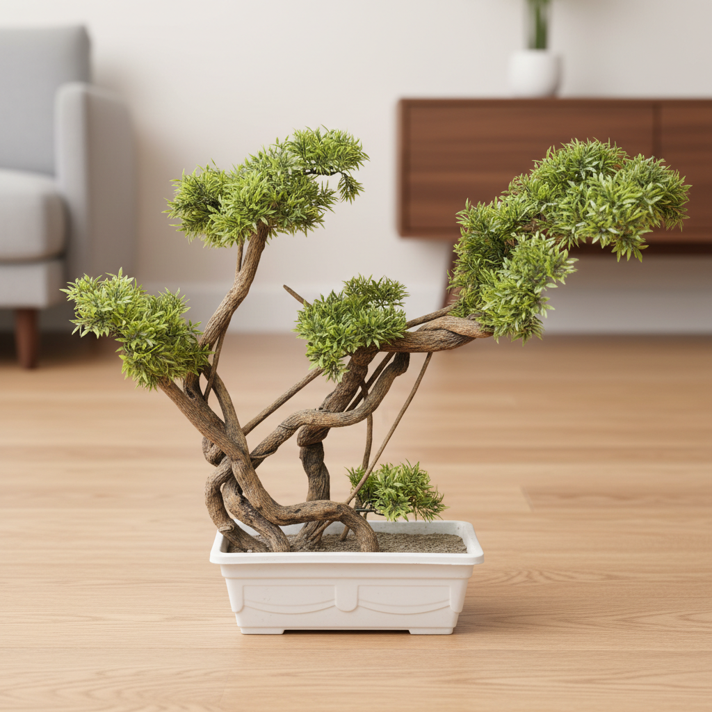 faux bonsai plant in decorative pot