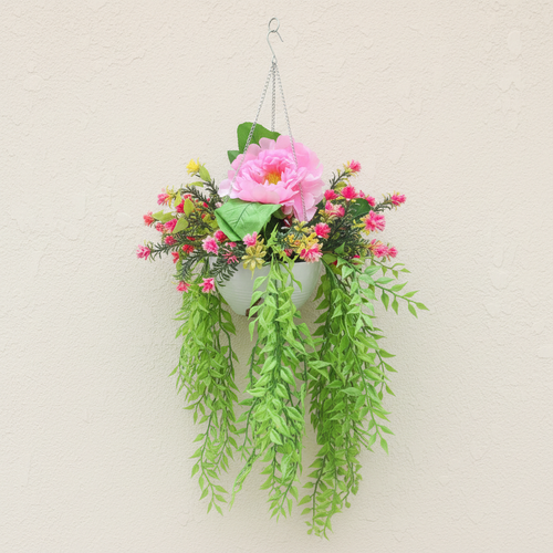 artificial hanging pink peony wall decor