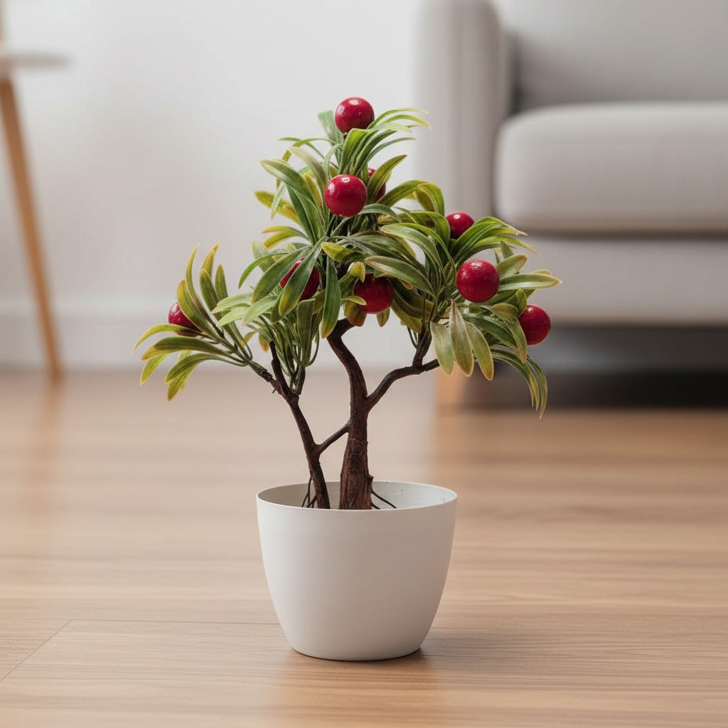 mini artificial red cherry bonsai tree for home decor