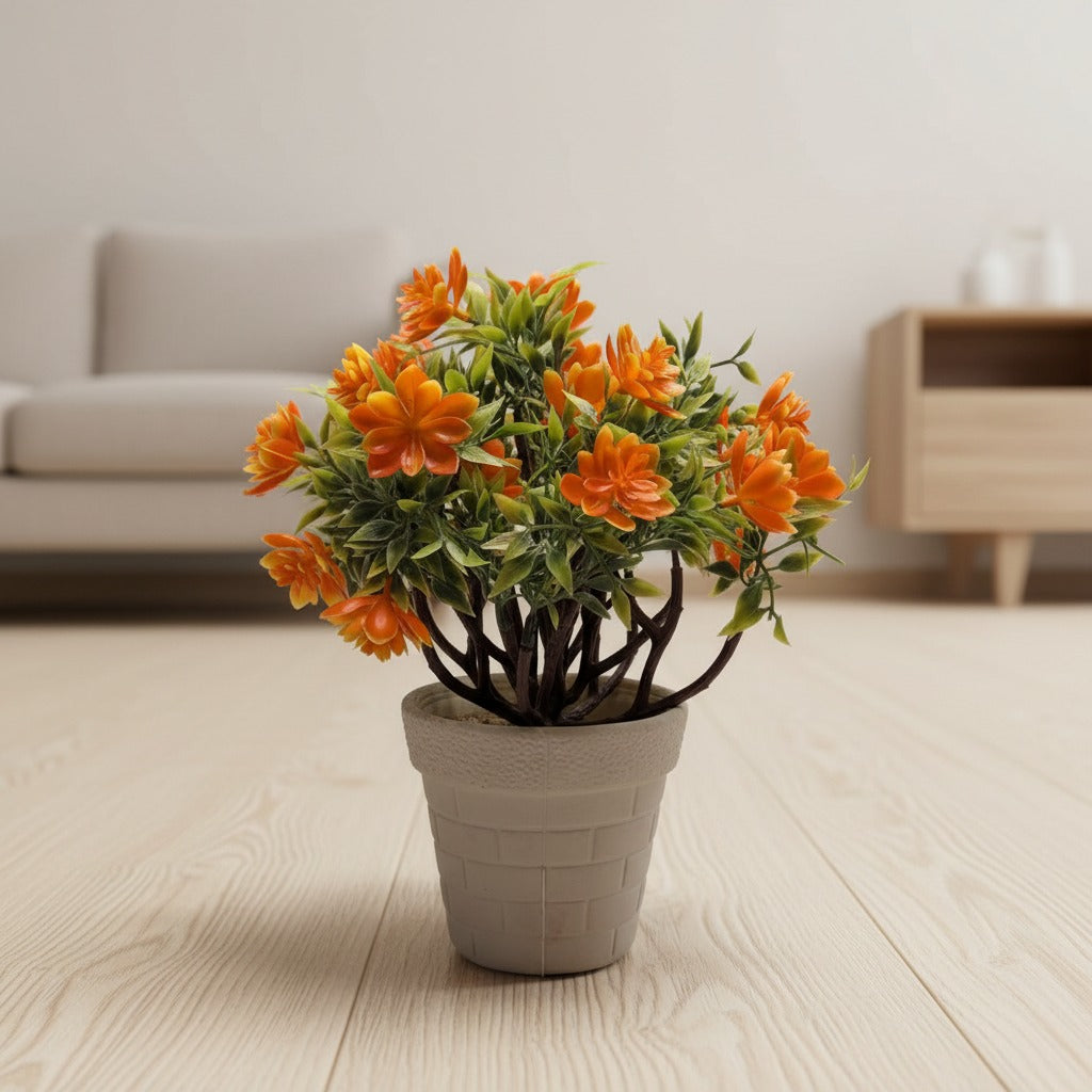 small artificial orange flower bonsai tree for home decor