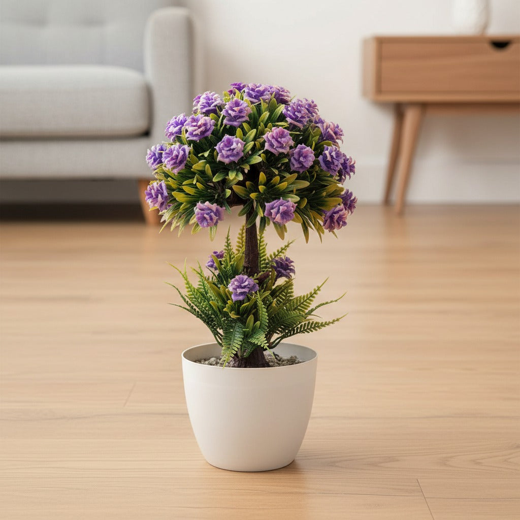 mini artificial purple rose bonsai tree for home decor