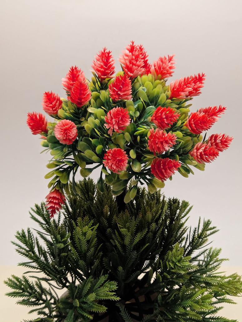Mini Artificial Red Flower Topiary Plant in White Pot-DPKMP04