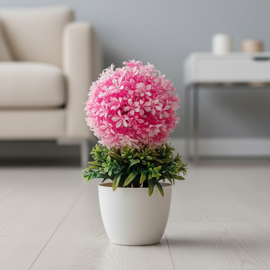 Light Pink Artificial Flower Ball Pot for Home Decor