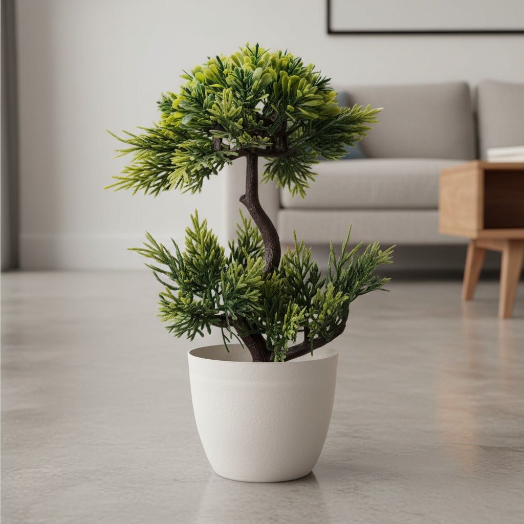Mini Artificial Bonsai Tree in White Pot - DPKMP01